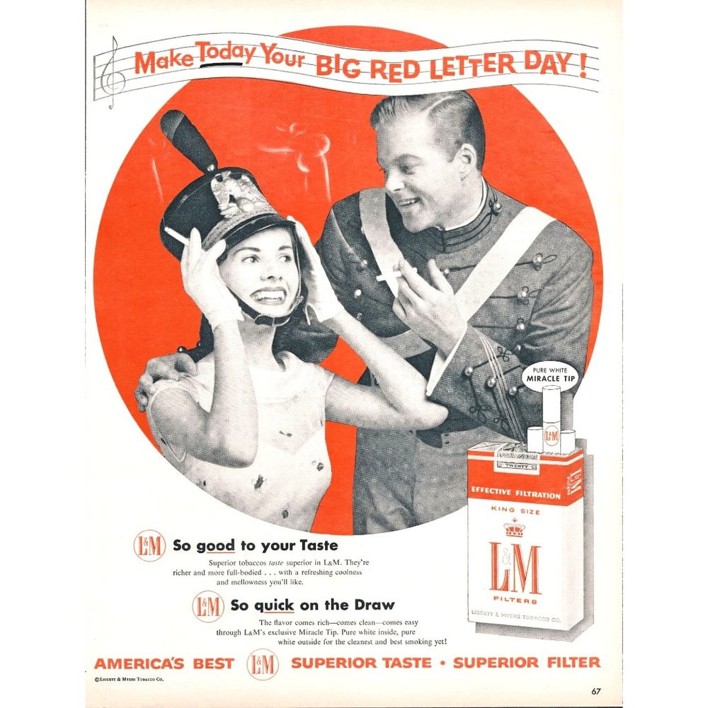 1956 L&M Cigarettes Vintage Print Ad Marching Band Red Letter Day Photo 10x13